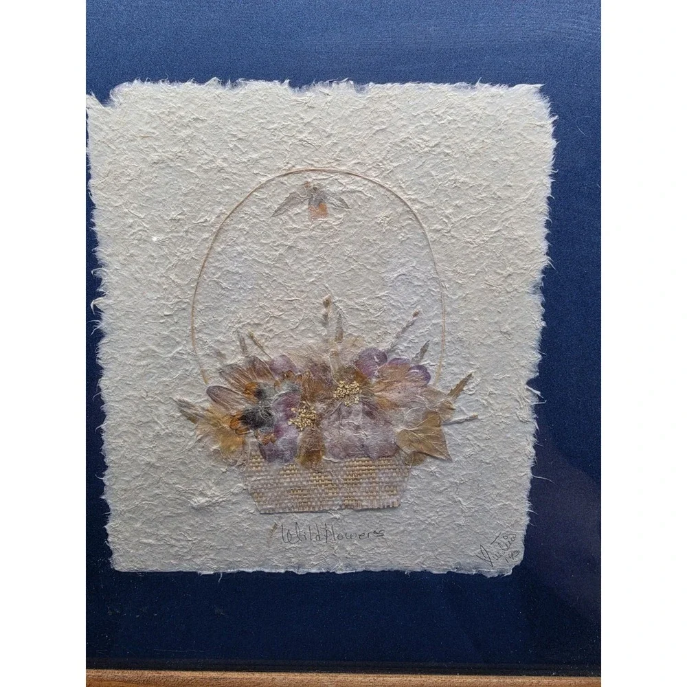 Framed Pressed Dried Flowers in Basket Art!  Wildflower 10.5 x 11 SIGNED